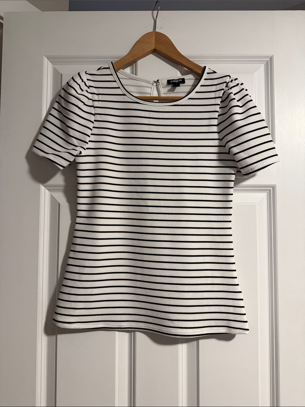 Express White and Black Striped Short-Sleeve Top